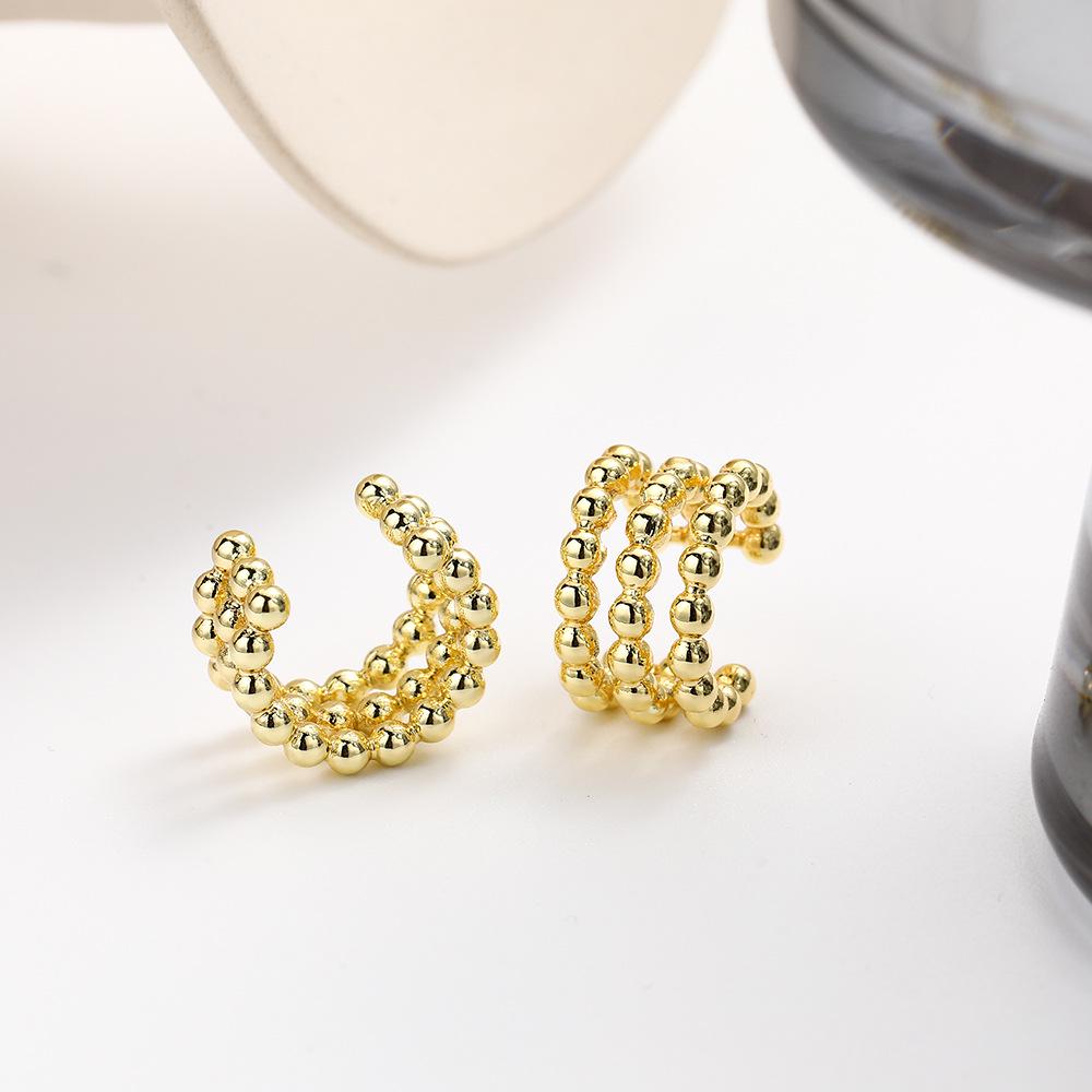 

Elegant French C-shaped Triple-Layer Ear Cuff with Plain Circle Beads - Non-Piercing Design