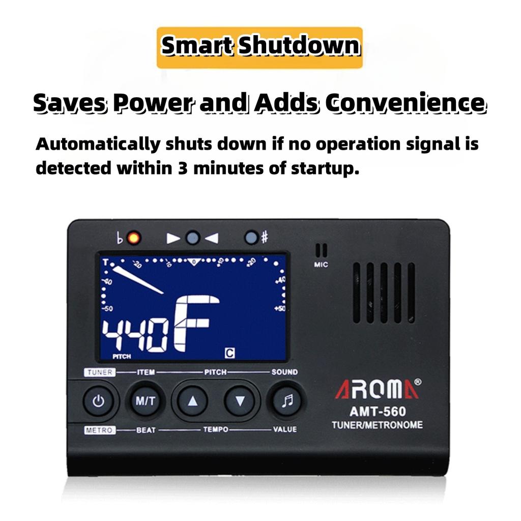 AMT-560 3 In 1 Metronome Tuner Built-in Mic W/ Pickup Cable 6.3mm/LCD Display for Guitar Chromatic Bass Violin Ukulele