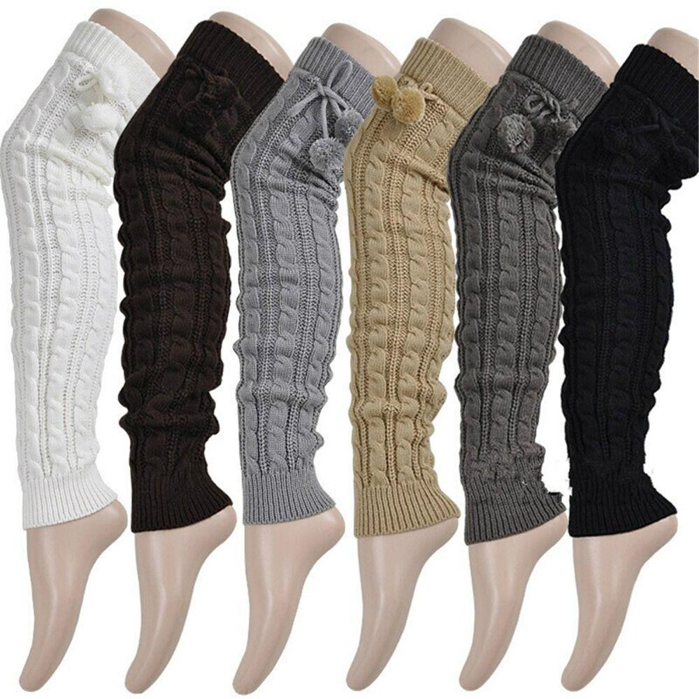 Thickened Long Boot Socks With Hairball Over Knee Boot Cuffs New Crochet Socks for Women