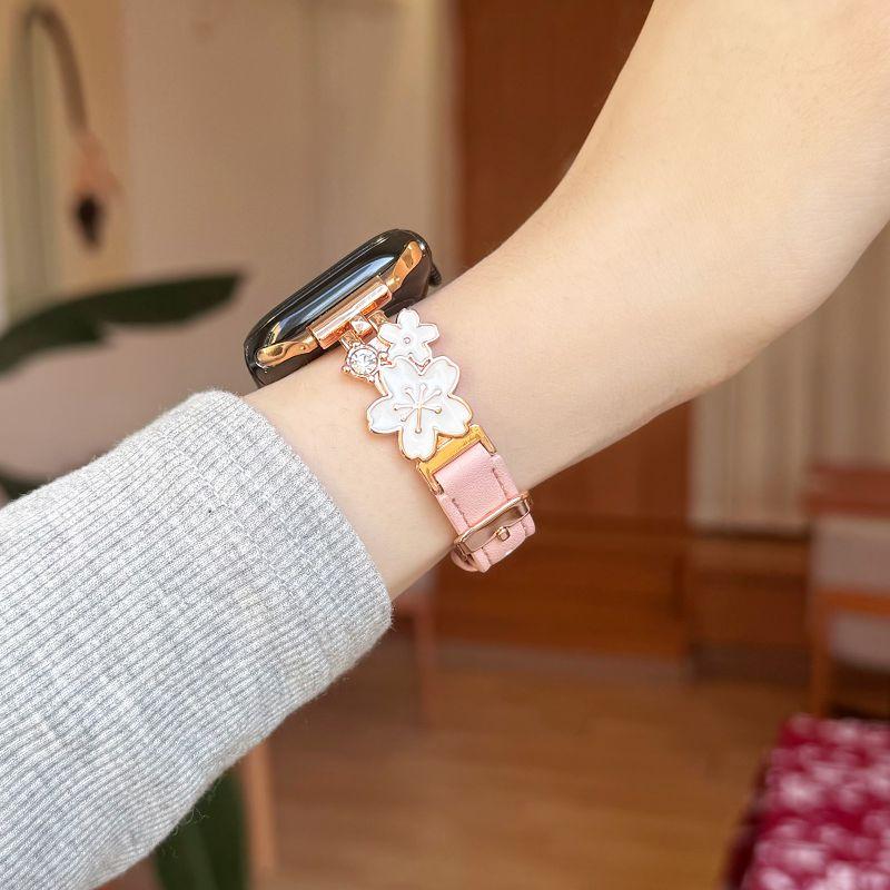 Dressy Leather Band for Apple Watch Band 49 46 45 44 42 40 38mm Bracelet Slim Flower Strap Wristband for iWatch S11 10 9 8 7 6 5