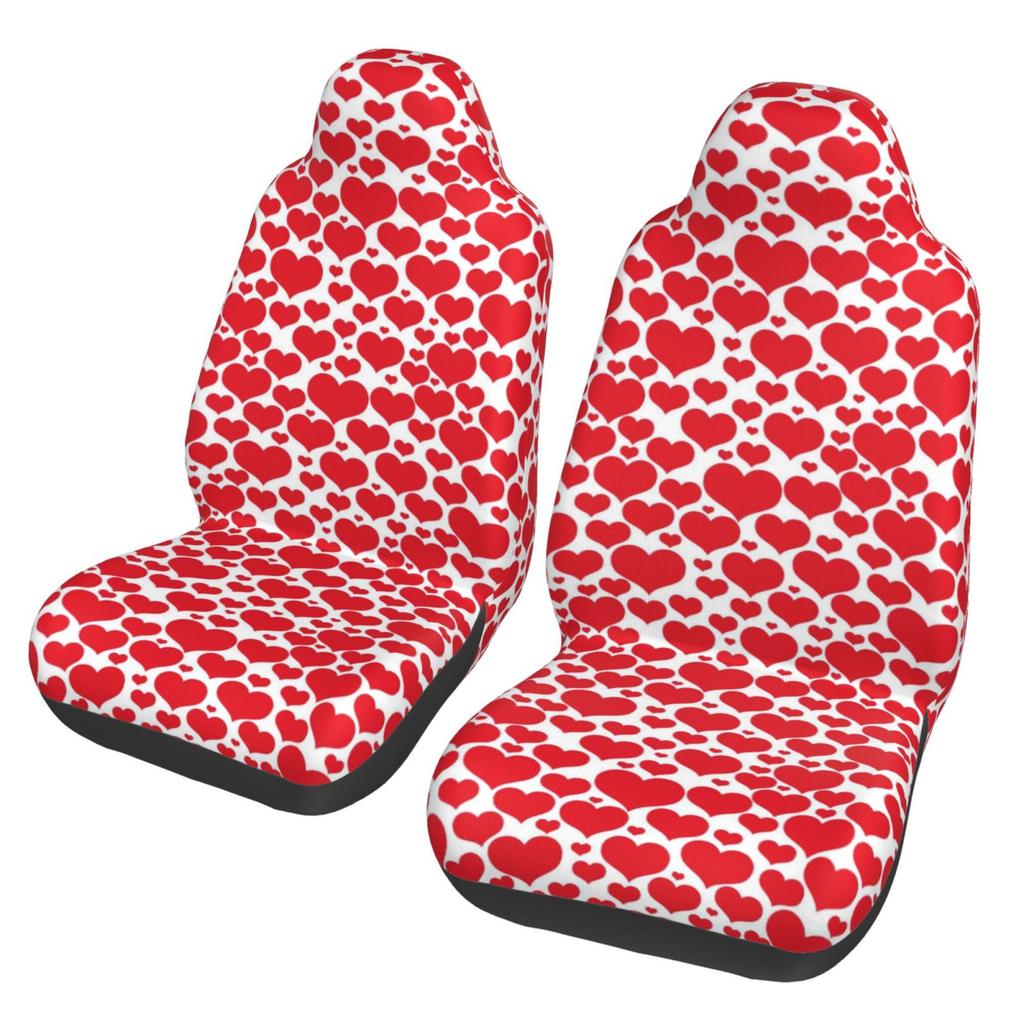 Red Heart Pattern Print 2pcs Car Seat Covers Suitable for Women and Men Universal Car Front Seat Protector Suitable for Cars SUV