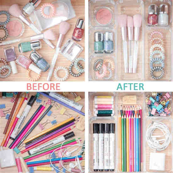 16Pcs/Set Plastic Transparent Office Cosmetic Organizers Drawer Storage Box