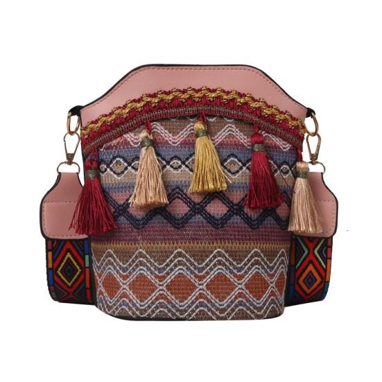

Бохо сумка через плечо с кисточкой Ретро этническая сумка через плечо с регулируемым ремнем Бахрома Цветная сумка через плечо для женщин Праздничная уличная розовый