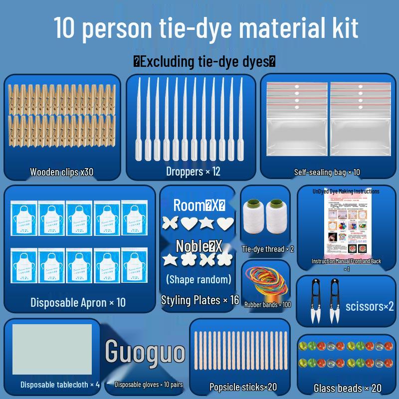 Complete Tie-Dye Kit: Rubber Bands, Clips, Embroidery Hoops & Materials for Kids' Printing & Dyeing Projects