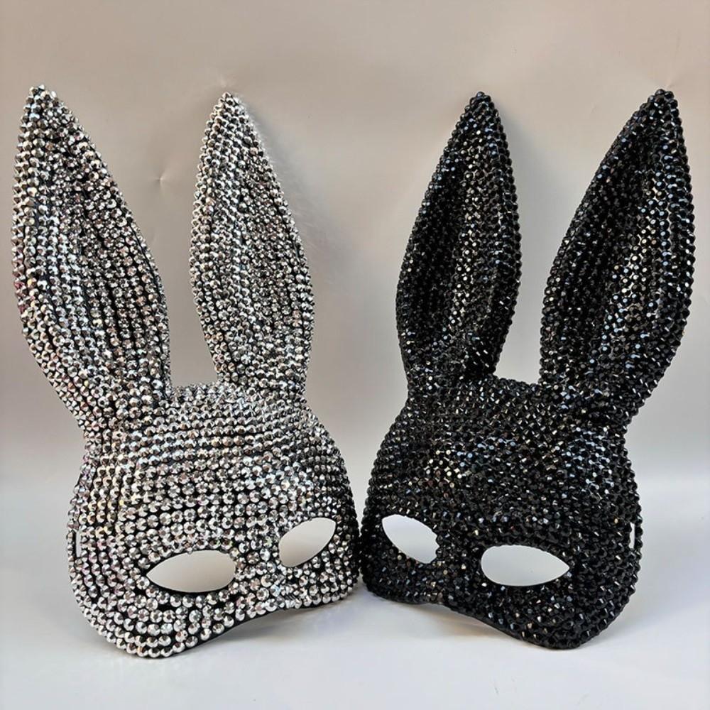 Crystal Studded Rabbit Ear Mask Full Acrylic Rhinestone Rhinestone Face Mask Party and Cosplay
