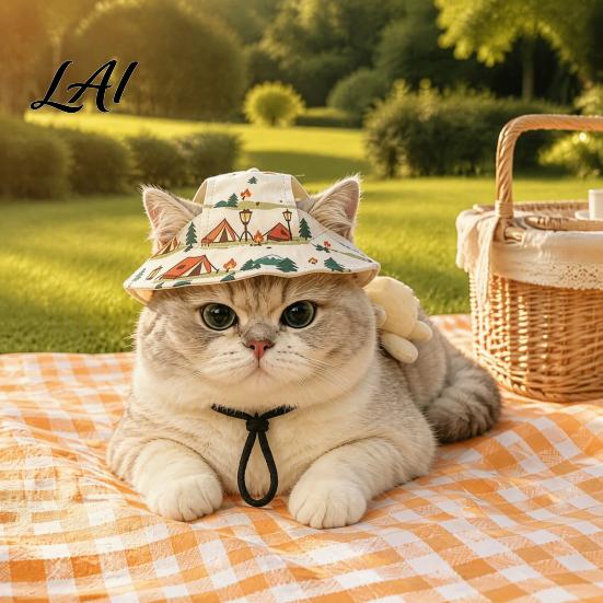 Cat Hat for Outdoor Activities Beach Hat Summer Cap with Ear Holes Adjustable Pet Breathable Sun Protection Cats Small Dogs Hiking