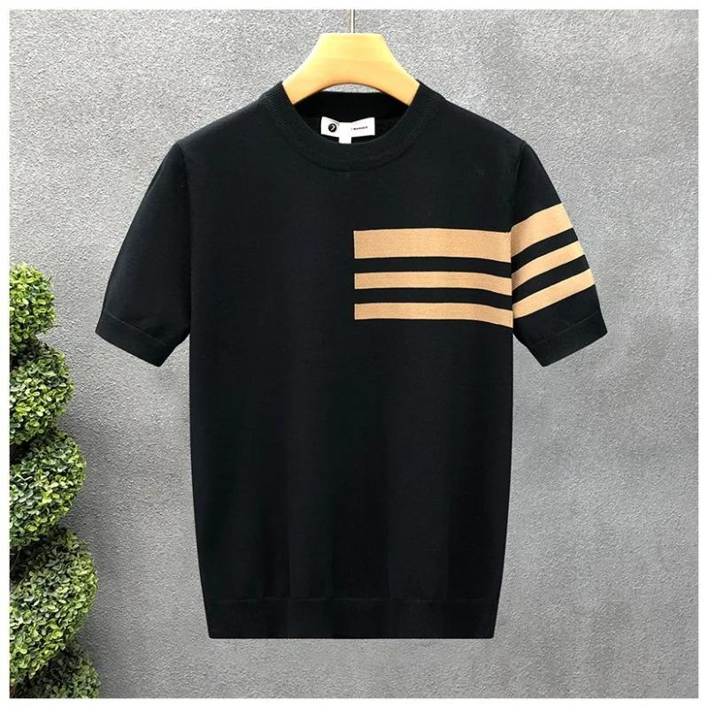 Korean Style Summer Fashion Men's Striped Color O Neck Short Sleeve Breathable Casual Trendy T Shirts
