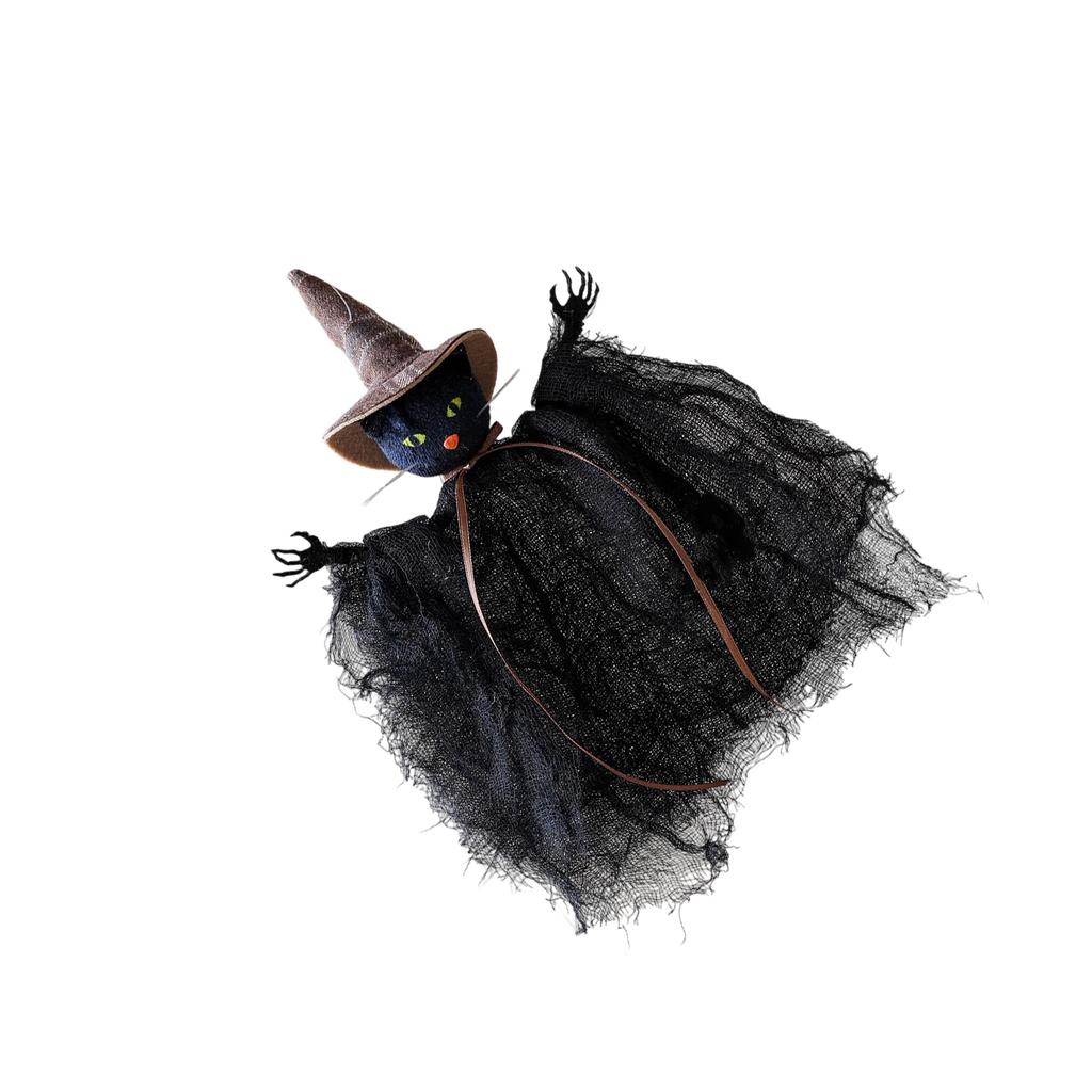 Black Kitten Witch Ornaments Party Cloth Hanging Decorations For Porch Mantel Garden Shelf Decoration