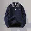 Herren Karierter Kragen Pullover Fleece Sweatshirt