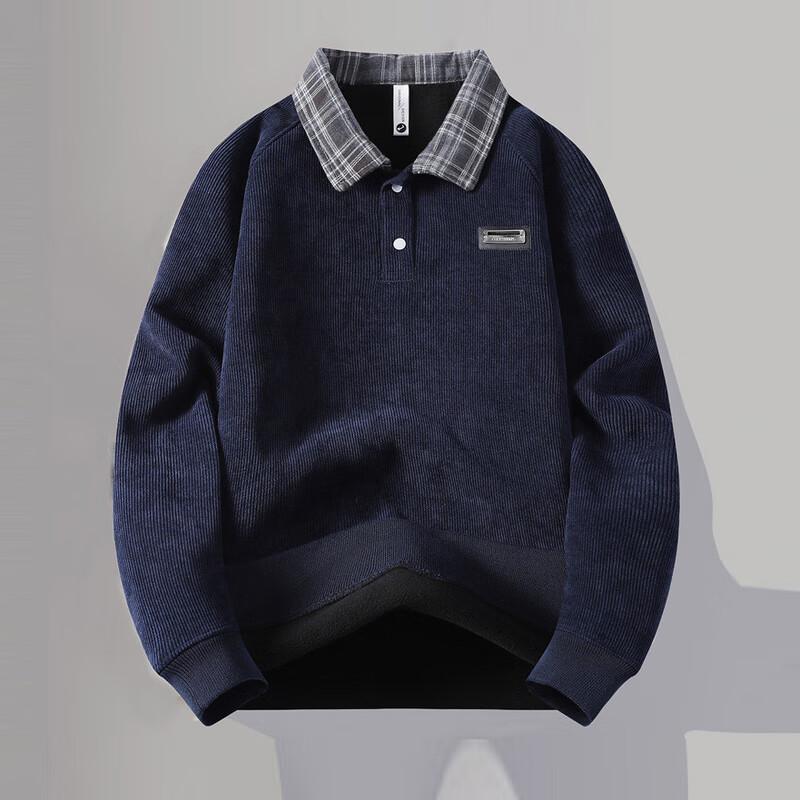 Herren Karierter Kragen Pullover Fleece Sweatshirt