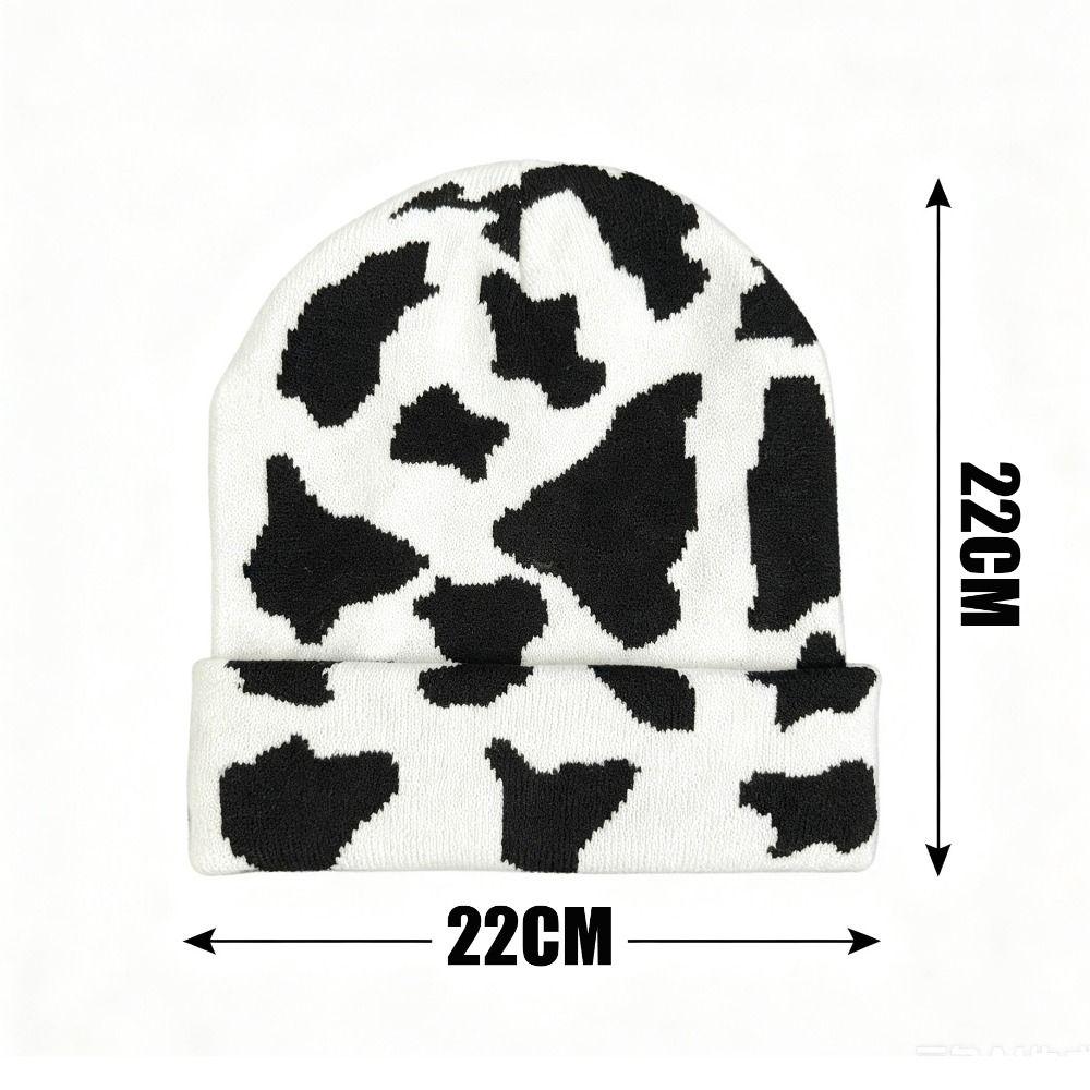 Cow Print Knitted Hat Windproof Warm Hat New Street Cap Unisex