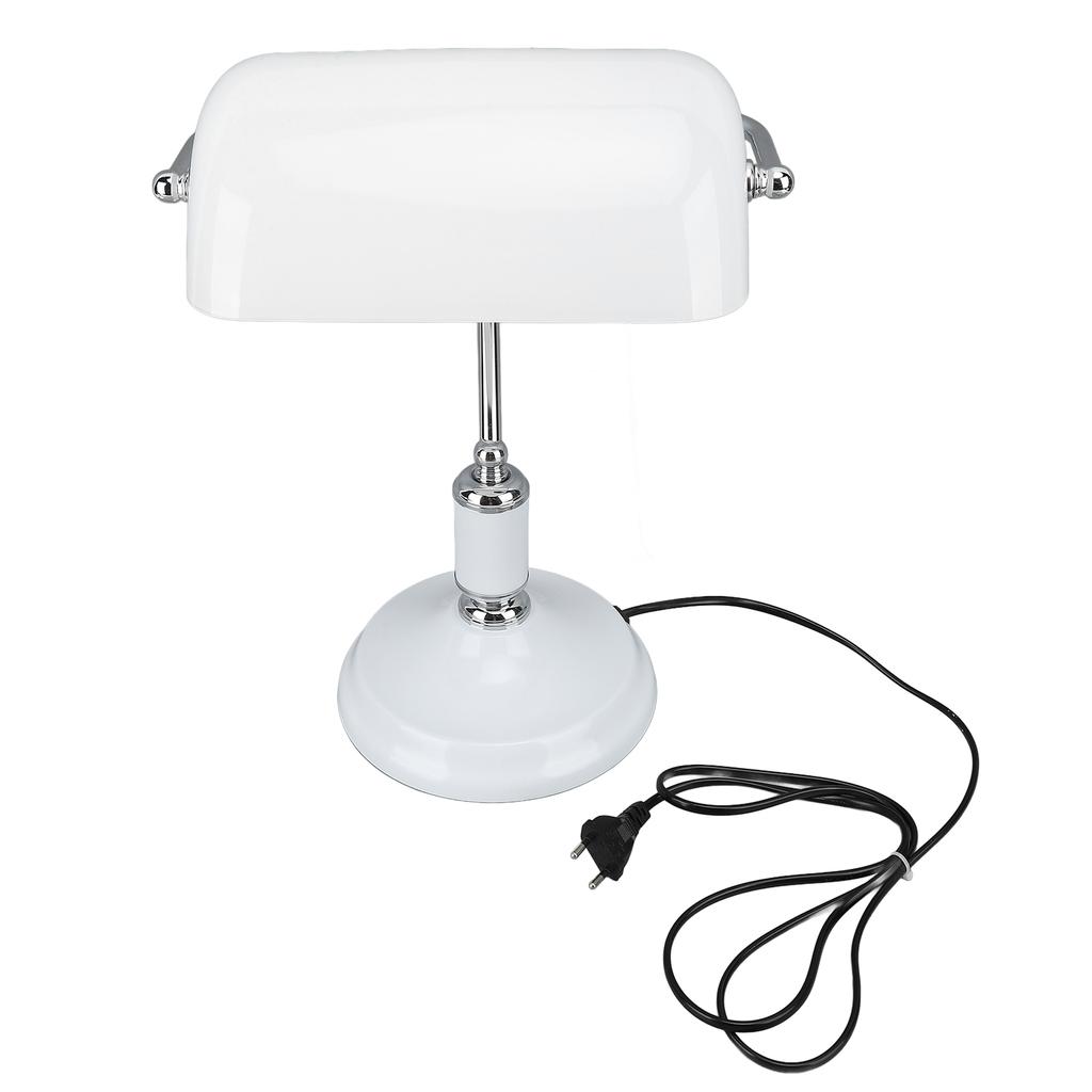 Bankers Table Lamp White Glass Vintage Style Desk Lamp with Retro Pull Chain Switch Reading Table