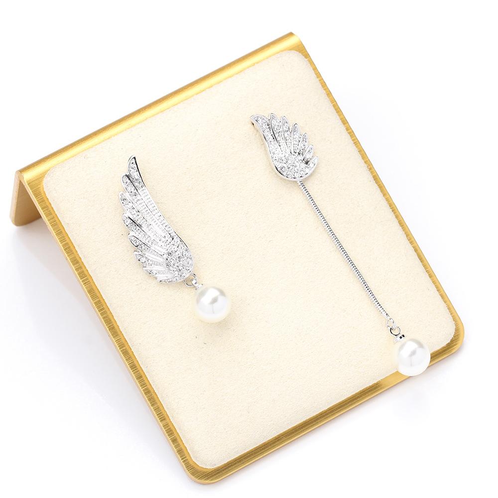 Temperament Gold-plated Diamond Asymmetrical Angel Wings Earrings Simple Versatile Imitation Pearl Earrings No Earrings Women