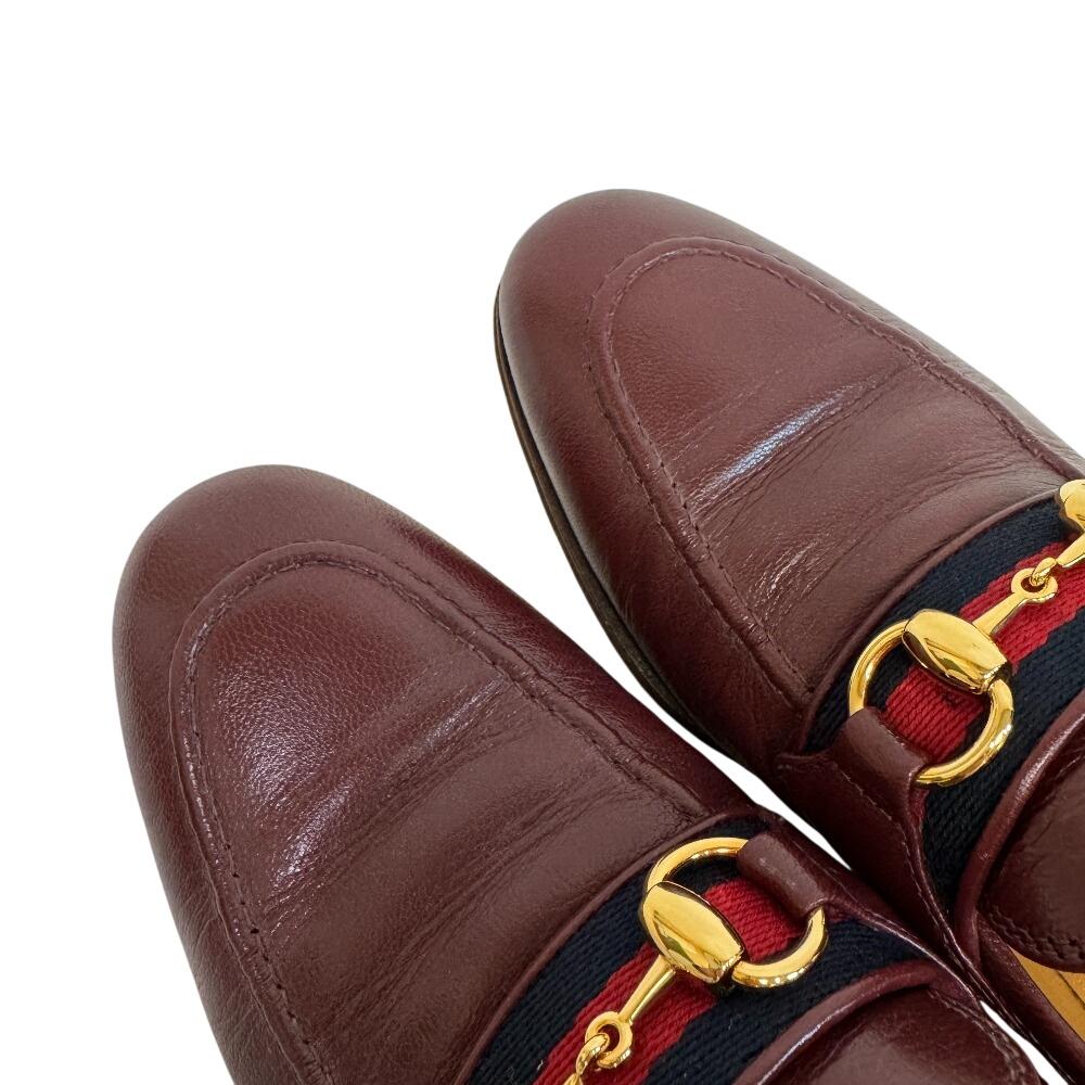 Gucci Sherry Line Leather Horsebit Loafers Wine-red Leather Used