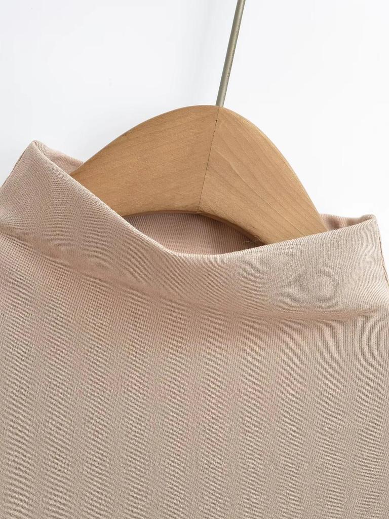 European-Style High Neck Long Sleeve Fleece Dress - Pleated Hot Girl Hip Wrap Skirt
