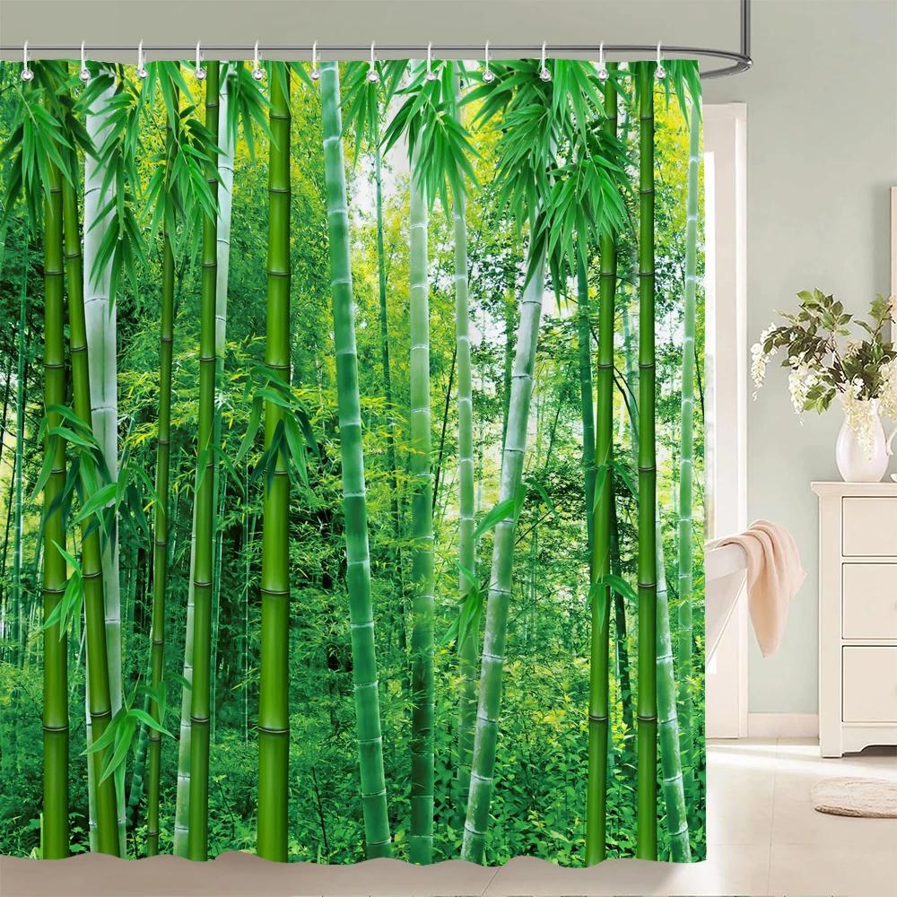 3D Green Bamboo Forest Bamboo Printing Bathroom Shower Curtain Polyester Waterproof and Mildew Proof Home Decoration Curtain