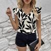 New European and American Printed V-neck Short-sleeved Top Women's Clothing