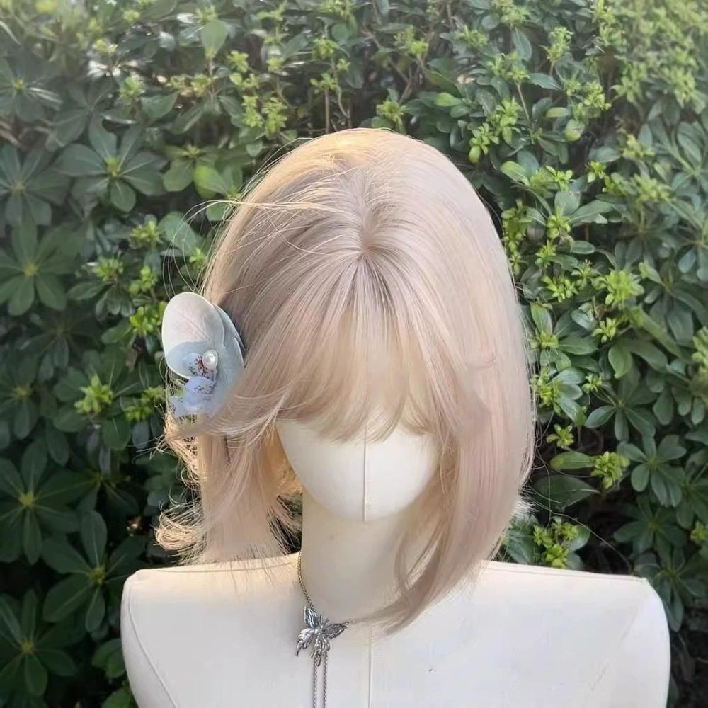 Lolita Short Bobo Hair Hair Extension Synthetic Wigs with Bangs Blond Anime Cosplay Wigs  Daily