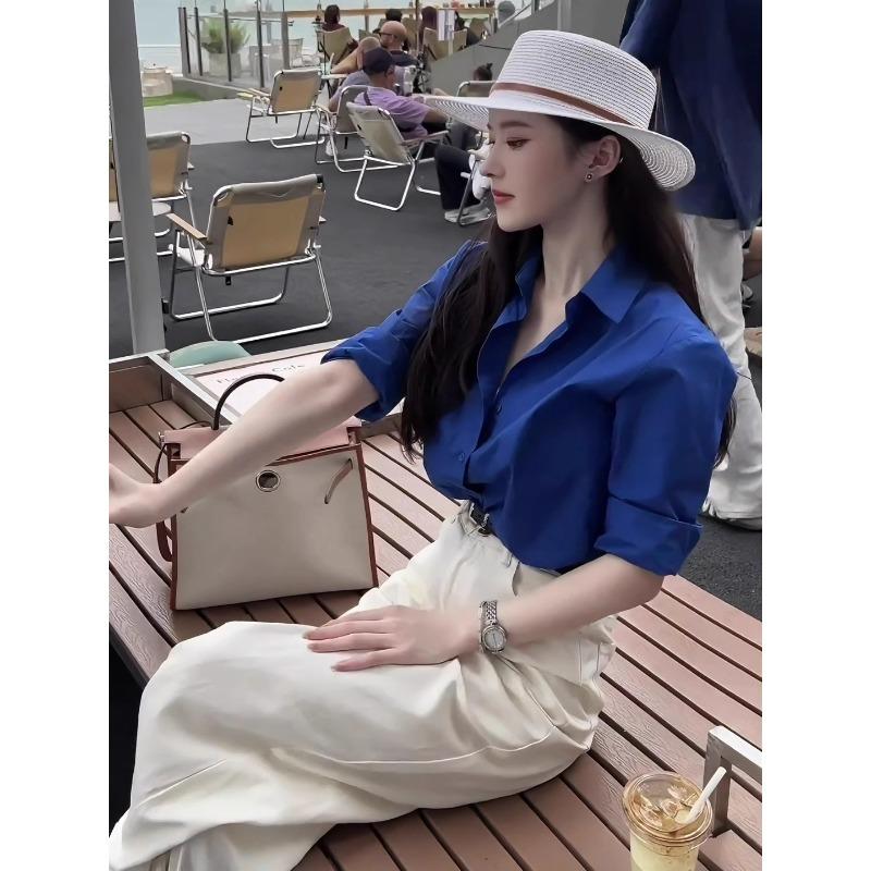 Lapel Shirt For Women Korean Style Fashionable Spring Summer Casual Brightening Sun Protection Shirt
