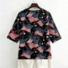 Women's V-Neck Button Three-Quarter Sleeve Casual Independence Day Print Pullover T-Shirt