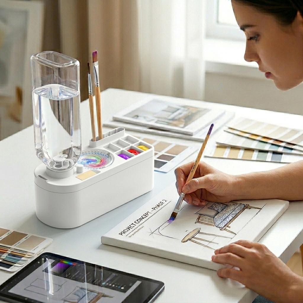 Přenosný čistič štětců pro vodní cirkulaci, Art Paintbrush Cleaner, oplachovač akrylových a vodových barev, nástroj na mytí štětců pro děti a dospělé umělce, palety