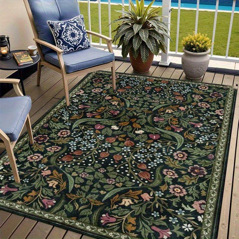

1 piece of vintage bohemian floral outdoor rug - soft, non-slip polyester material with gold diamond pattern, suitable for patios, RVs, beaches, and 100x160cm/40x63Inch