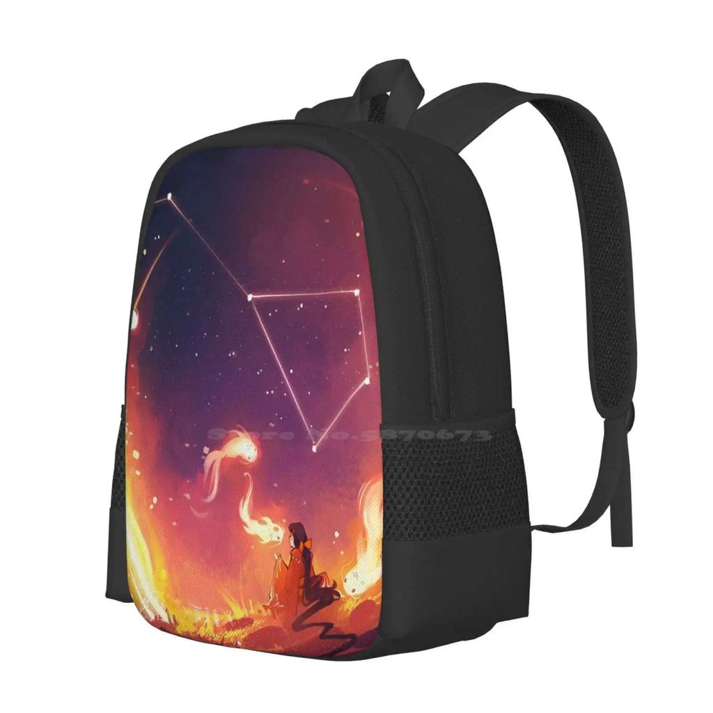 Sky Dancer Backpacks For School Teenagers Girls Travel Bags Original Art Color Fish Girl Fire Sky Night