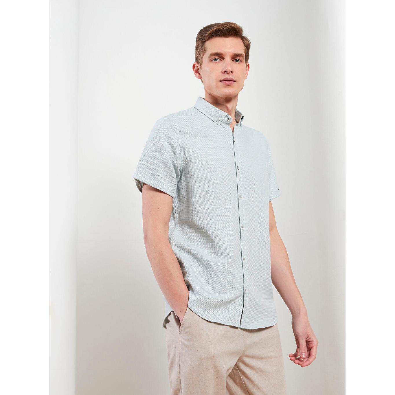 

LCW VISION Slim Fit С Коротким Рукавом Добби Мужская Рубашка Зеленая