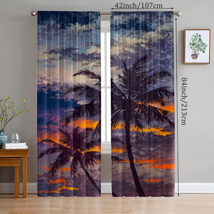 Coconut Tree Printed Curtains Pole Bag Christmas Decorations Daily Home Room Made Of Polyester