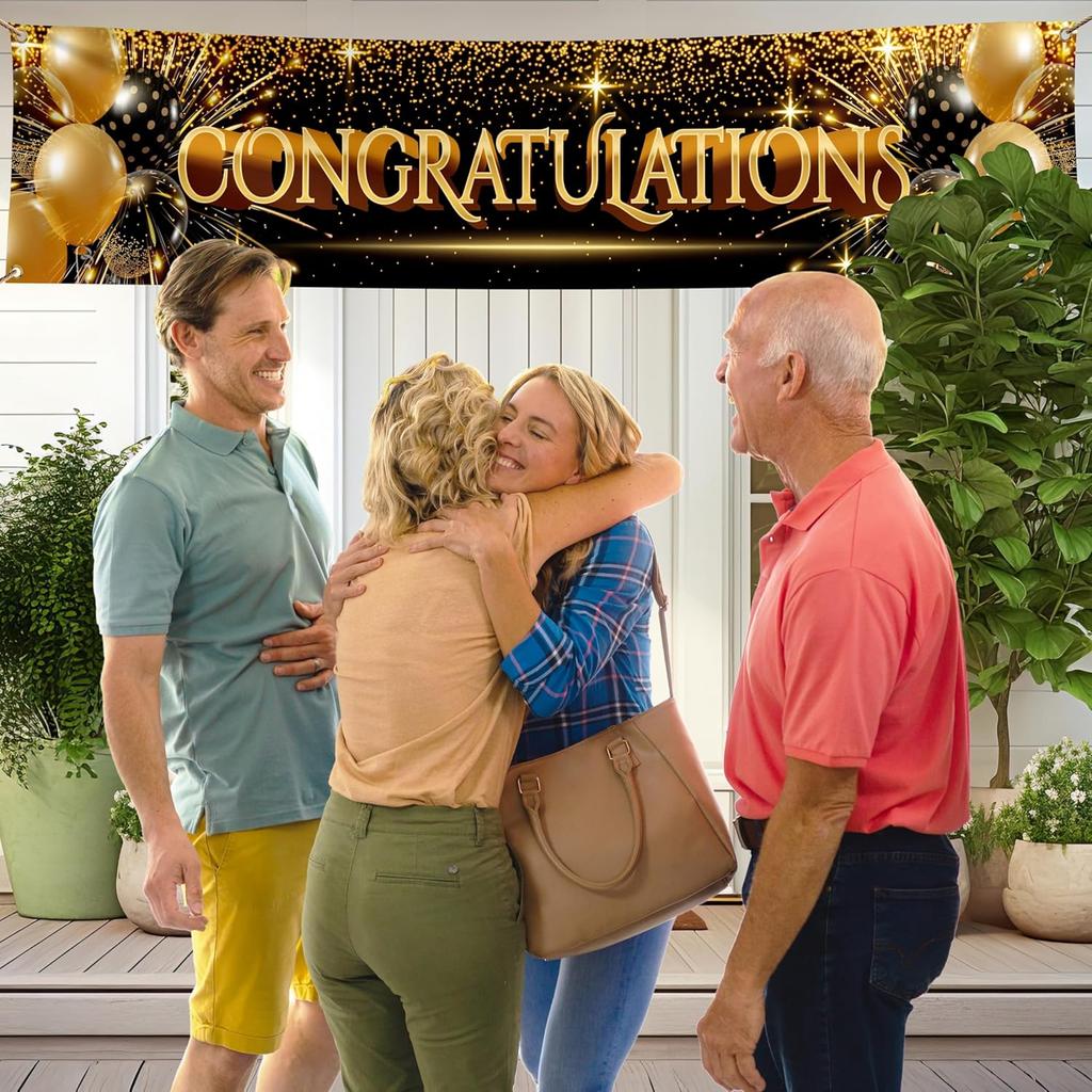 Congratulations Decorations - We Are So Proud of You Banner - Well Done - Graduation Decorations for Prom - 6 x 1.3ft (Black and Gold)