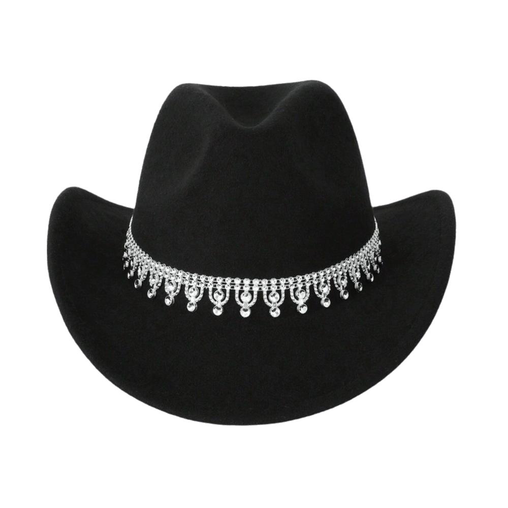 Sparkling Western Cowboy Hat Rhinestone Decoration Top Hat Elegant Felt Fedora Hat Women