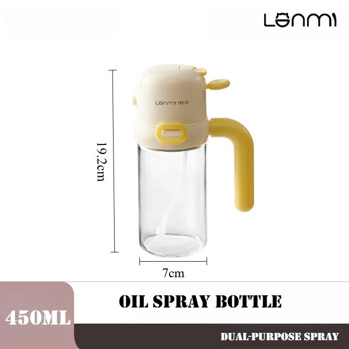 

LANMI 2-in-1 Oil Spray Bottle 450ml Pour and Spray Oil Bottle No Oil Leakage Calcium Glass Oil Kitchens Accessories Anti-leakage
