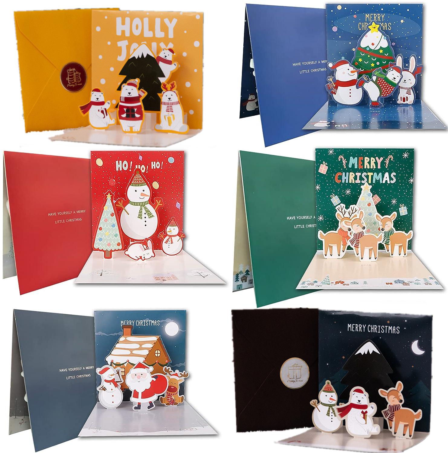 

New 6/1PC 3D Greeting Cards With Envelope Friend Family Blessing Postcard For Birthday New Year Christmas Gifts Xmas Decoration 1PC