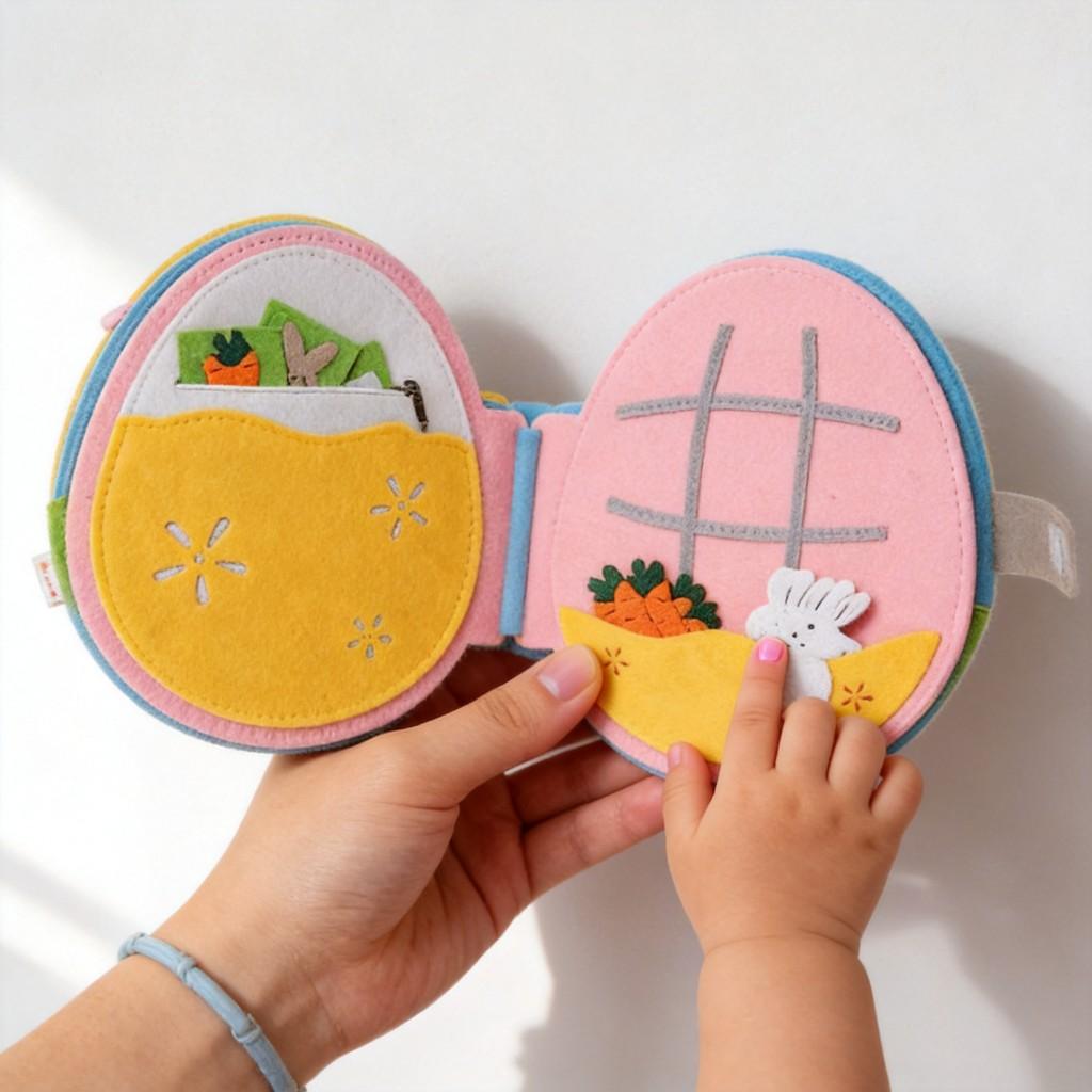 Rabbit Cartoon Portable Fabric Book With Felt Material For Kids Room Storage