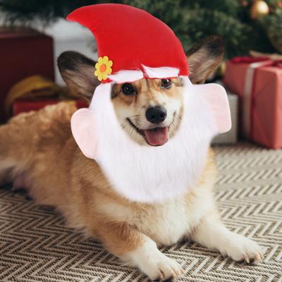 Psí vánoční čepice Pet čepice Santa Clause s ušima a vousy Vánoční kostým Pokrývka hlavy pro malé psy Kočky Slavnostní doplňky ke kostýmu