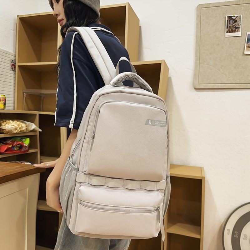 Men Solid Color Backpack Large Capacity Computer Bag Travel Couple Backpack Student Schoolbag