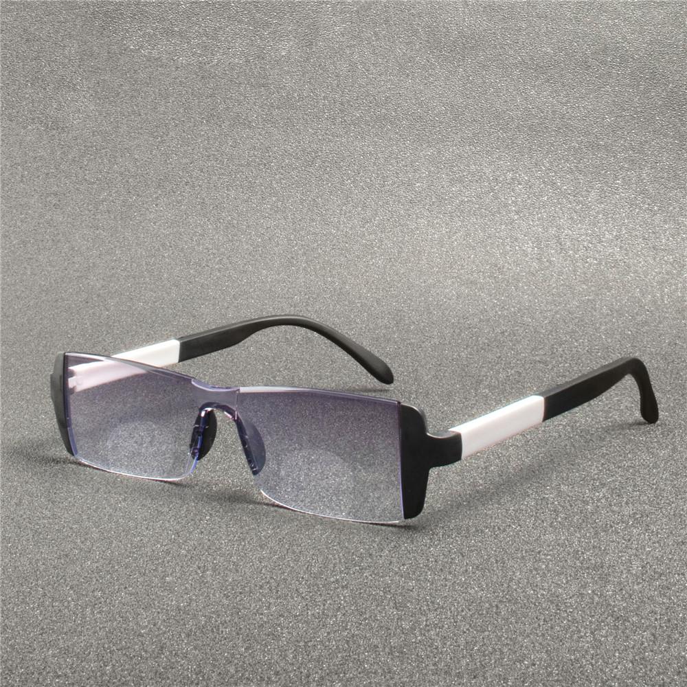 Minimalist Bifocal Reading Glasses for Women,Anti-Blue Light, Rimless Design, Rectangular Shape, Plastic Hinge C1