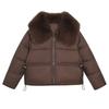 Womens French Style Puff Sleeve Cotton Coat With Fur Collar Winter Warm Fashion Jacket