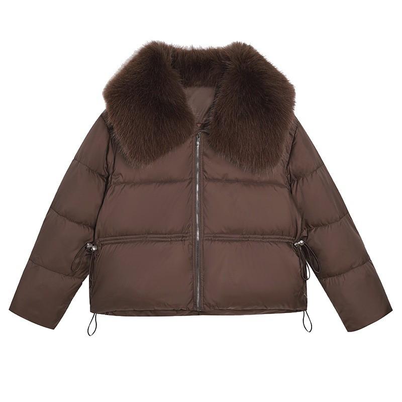 Womens French Style Puff Sleeve Cotton Coat With Fur Collar Winter Warm Fashion Jacket