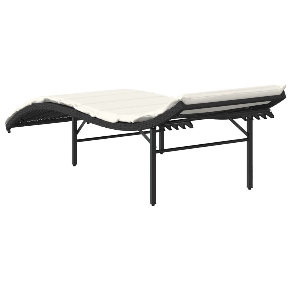 Sun Lounger with Cushion Black 55x199x50 Cm Poly Rattan