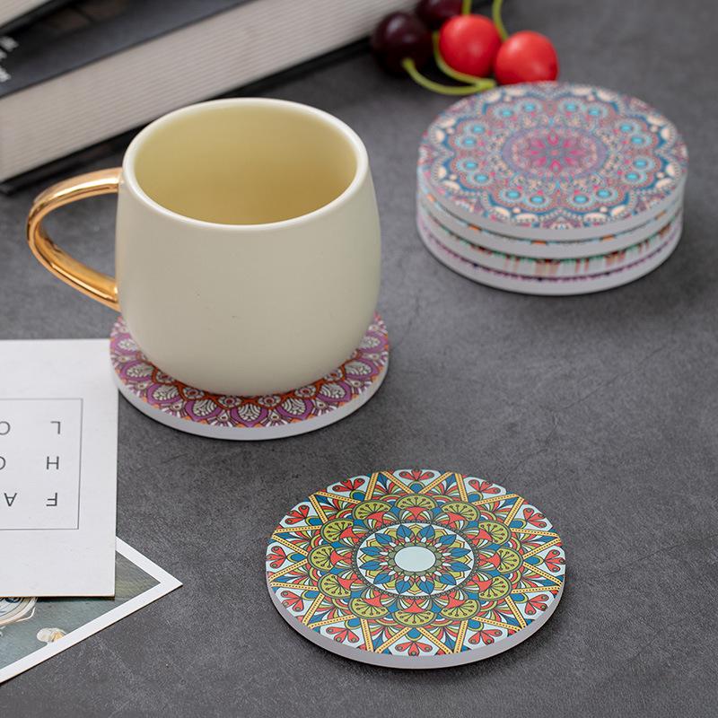Bohemia Vintage Coasters Heat-insulated Ceramic RoundHousehold Retro Anti-scalding Tea Mat Kitchen Tableware Mat Accessories