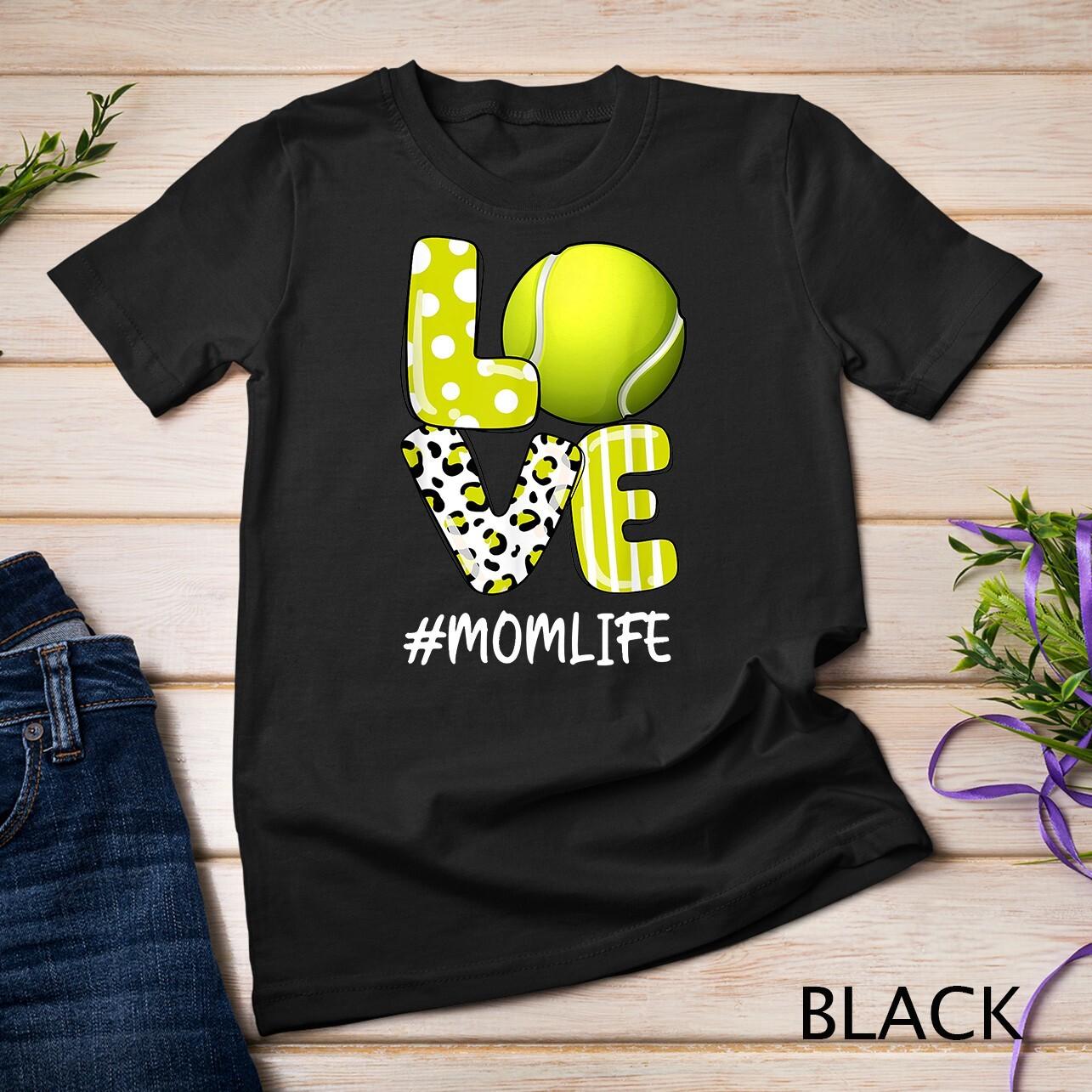 Love Tennis Mom Life Player with Leopard Unisex T-Shirt Mens Womens Tees Top S