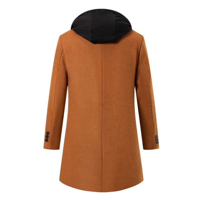 Autumn and Winter Thickened Hooded Fake Two-piece Mid-length Woolen Coat with Cotton Solid Color Slim Windbreaker Jacket