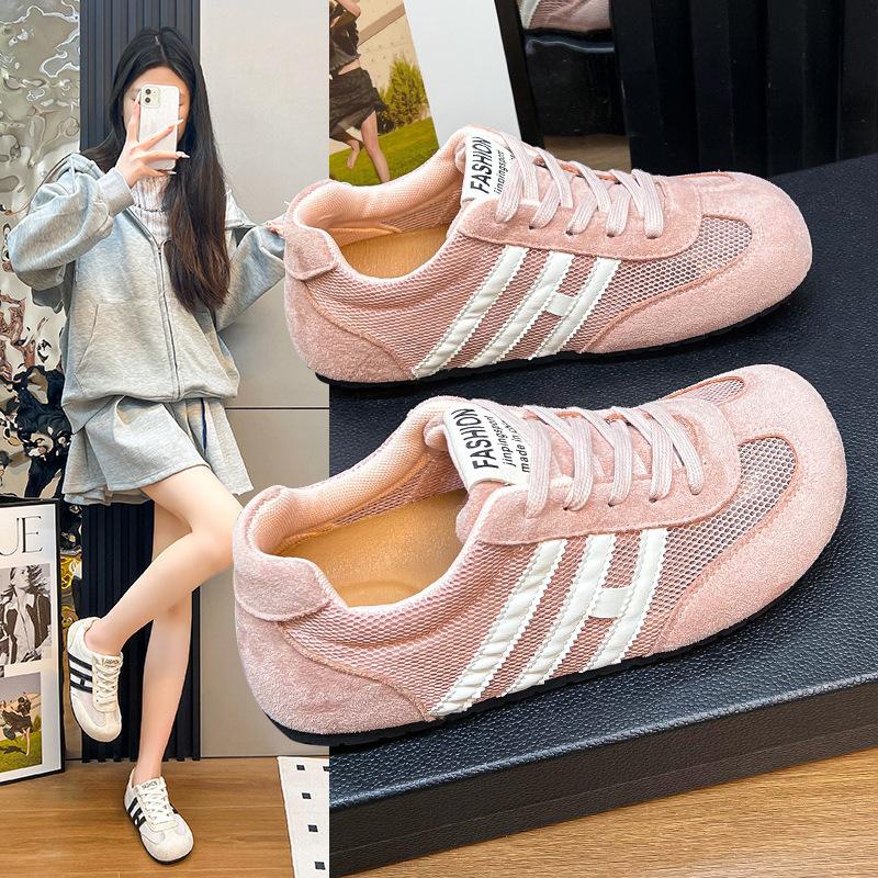 Versatile Leisure Sports Breathable Niche Mesh Retro Solid Color German Training Shoes Women's Flat-soled Forrest Gump Shoes 2025 New Models