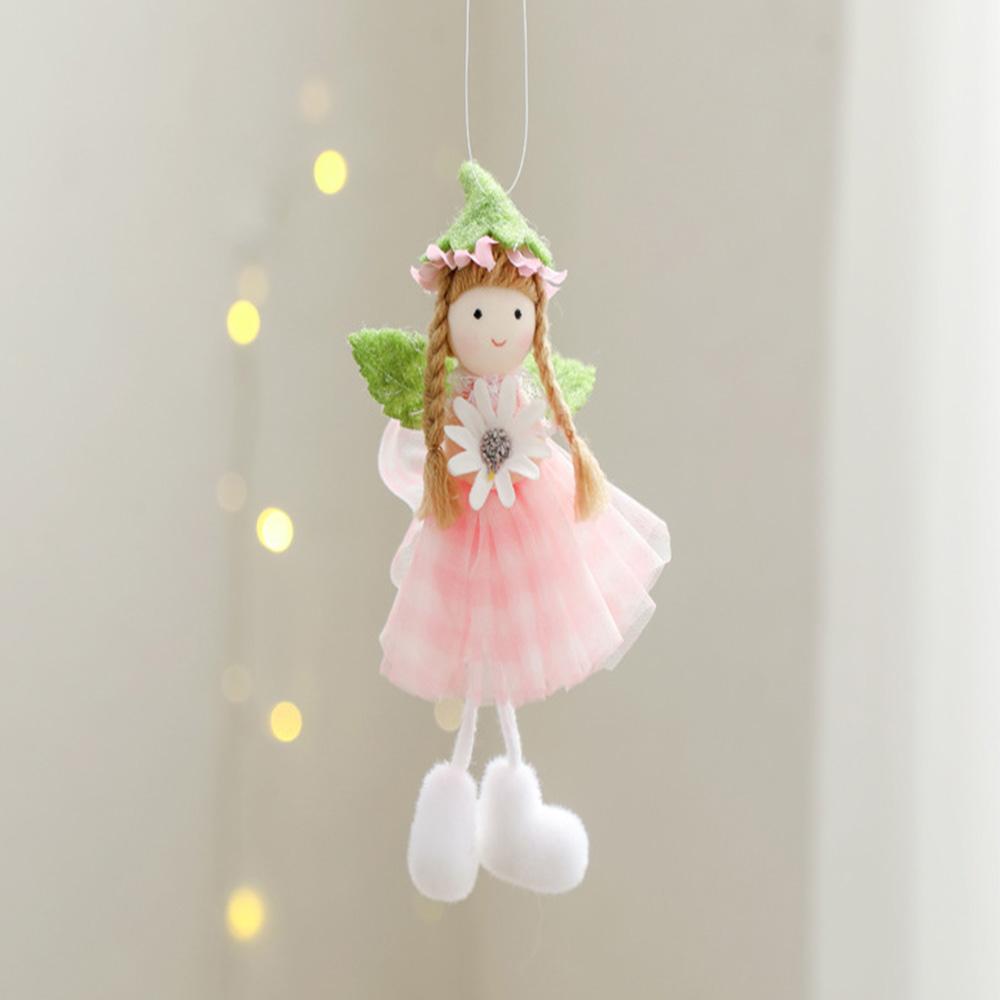 Plaid Skirt Girl Pendant With Tulle Flower Spring Daisy Doll For Party Home Shopwindow Hanging Ornament Decoration Supplies