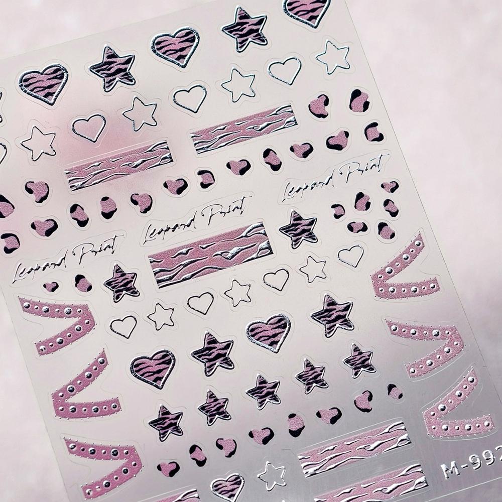 Colorful Five-pointed Star Gird Polka Dot Line Bowknot Cherry 5D Shiny Nail Art Stickers Self Adhesive Decoration Manicure Decal