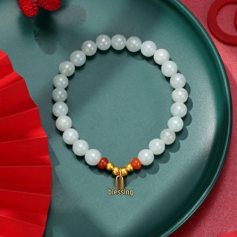 Lucky Fortune Lily & Ginkgo Bracelet: Sand Gold Elastic with Fu Charm for Women
