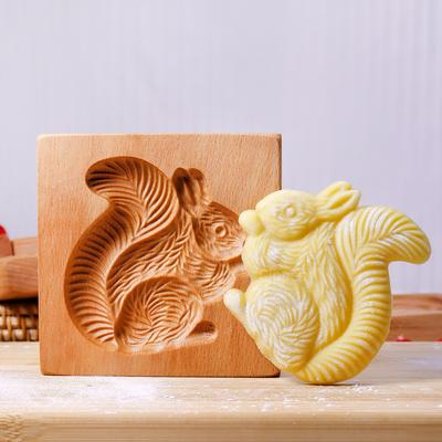 1PC Christmas Wooden Cookie Mold, Animals Patterns, 3D Carved Embossed Biscuit Cutter Moulds, Bird, Bear, Tiger, Horse, Squirrel