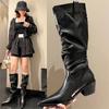 Pointy Western Cowboy Boots Women'S New Autumn Pleated But Knee-High Boots Chunky Heel High Knight Boots C546