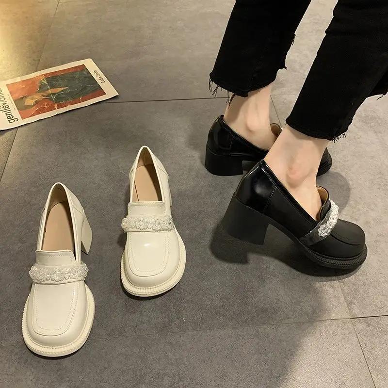 Fashion Block Heel Diamond with Crystals Rhinestone Square Toe Chunky Heels Women's Shoes Loafers on Heeled Ladies Pumps High Chic Point
